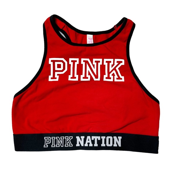 PINK Victoria's Secret Tops - PINK VS Pink Nation Logo Crop Tank Top Red Black Women’s Sz S (AA-C)
